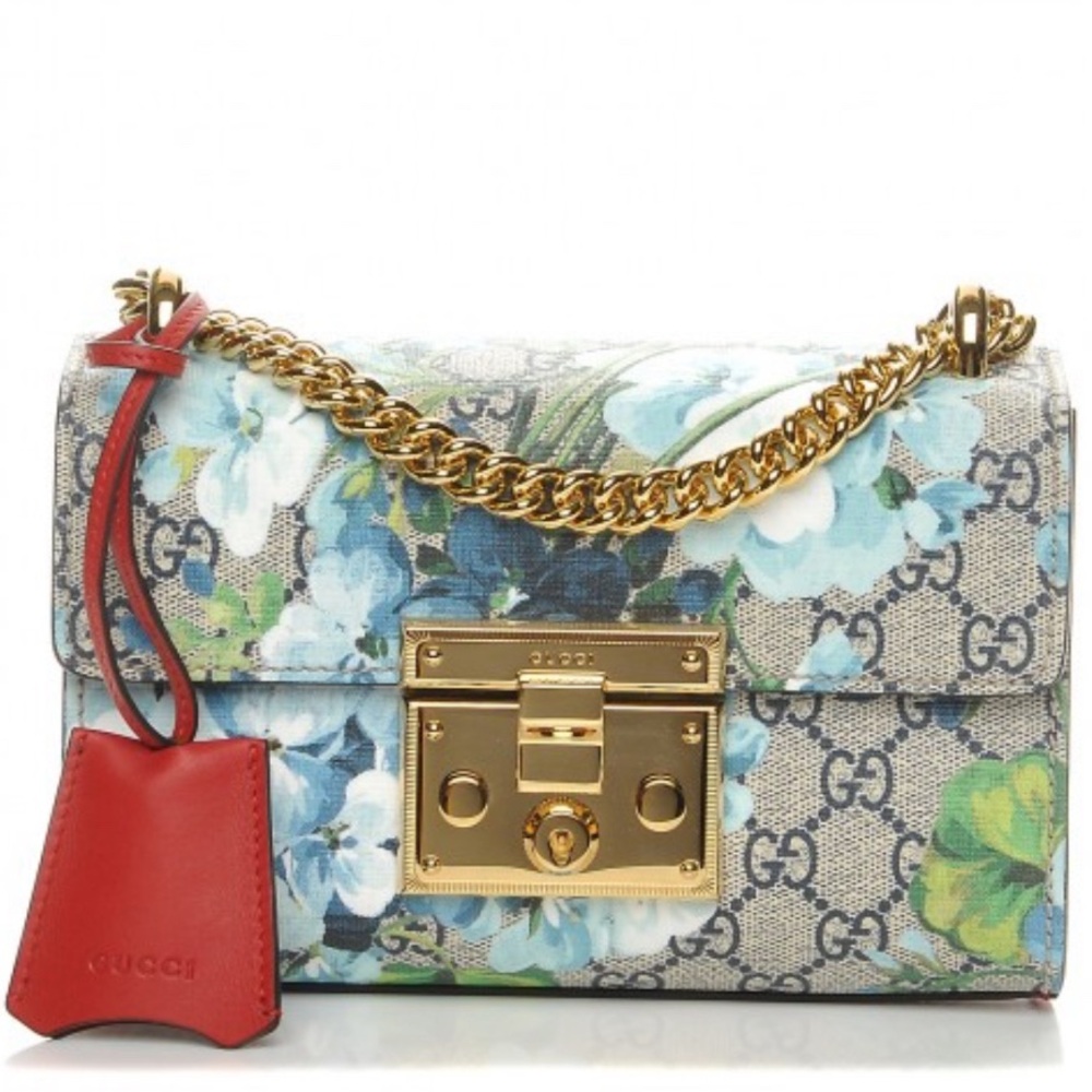GG Supreme monogram blooms small padlock shoulder bag
